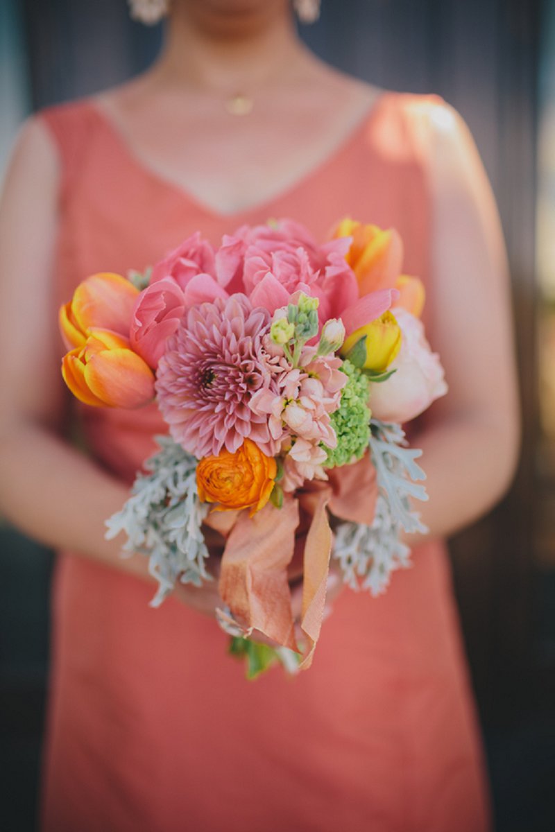 Eclectic Coral, Yellow and Green Florida Wedding via TheELD.com