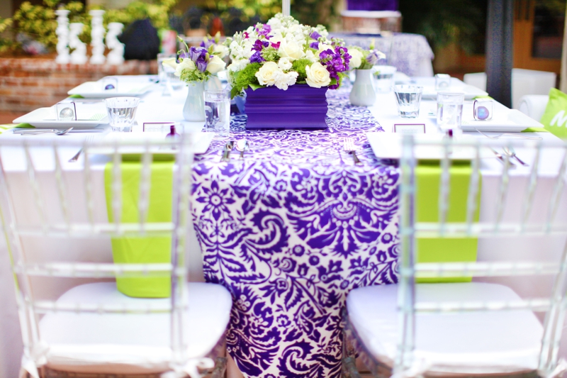 green and purple wedding decorations