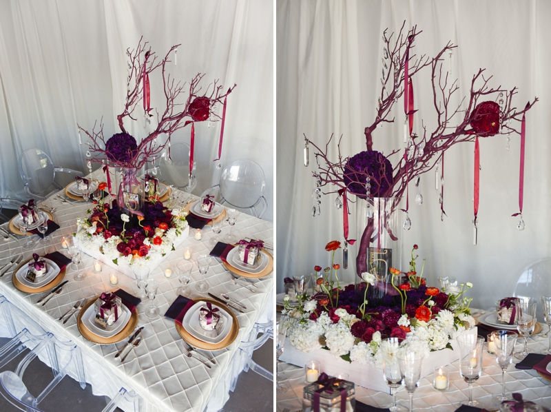 Modern Purple & Red Winter Wedding Inspiration via TheELD.com