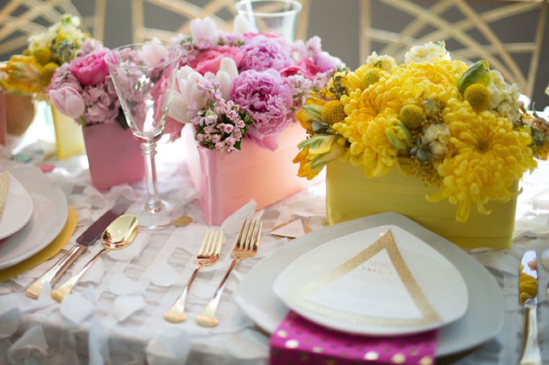 Colorful and Modern Geometric Wedding Inspiration via TheELD.com