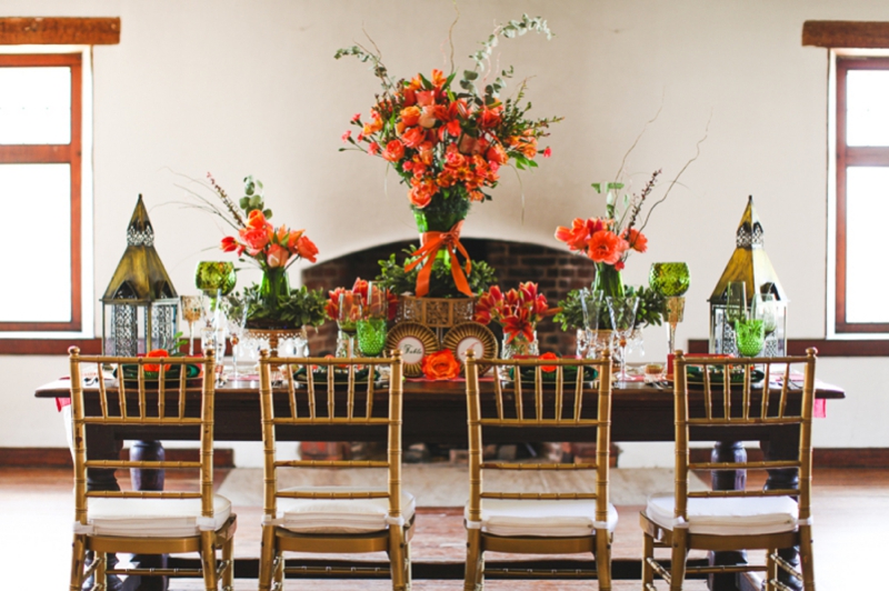 Chic Emerald and Orange Wedding Inspiration via TheELD.com