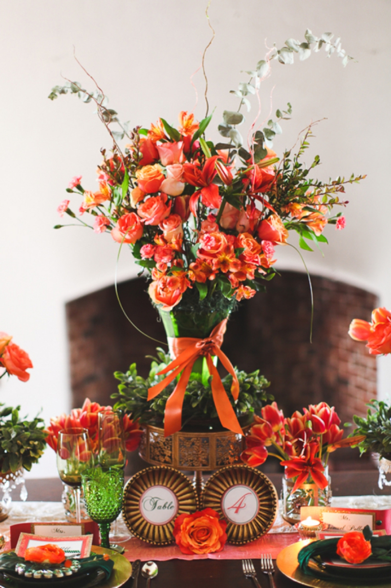 Chic Emerald and Orange Wedding Inspiration via TheELD.com