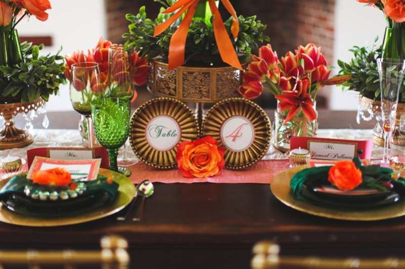 Chic Emerald and Orange Wedding Inspiration via TheELD.com