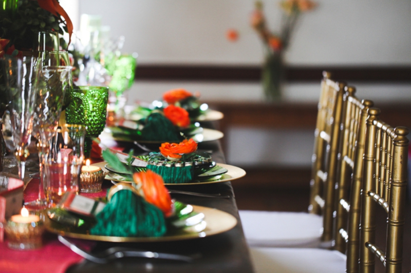 Chic Emerald and Orange Wedding Inspiration via TheELD.com