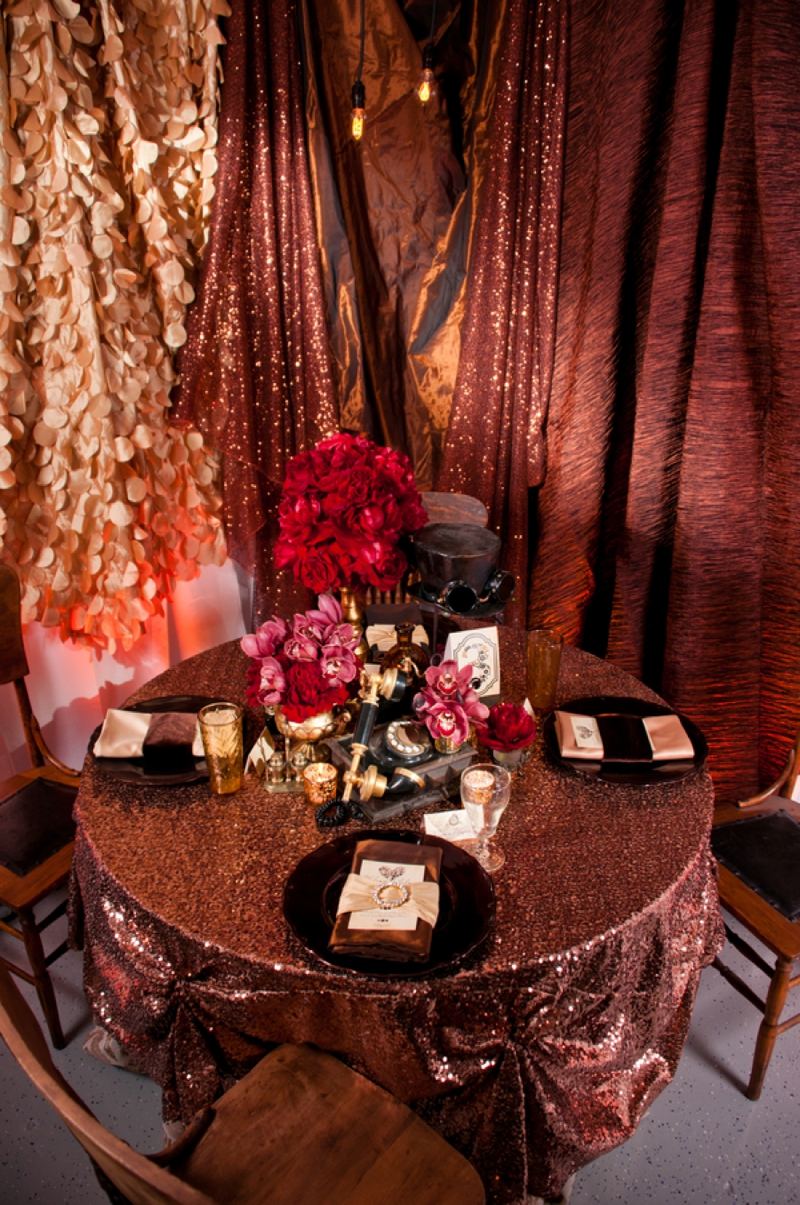 Steampunk Red and Copper Wedding Inspiration via TheELD.com