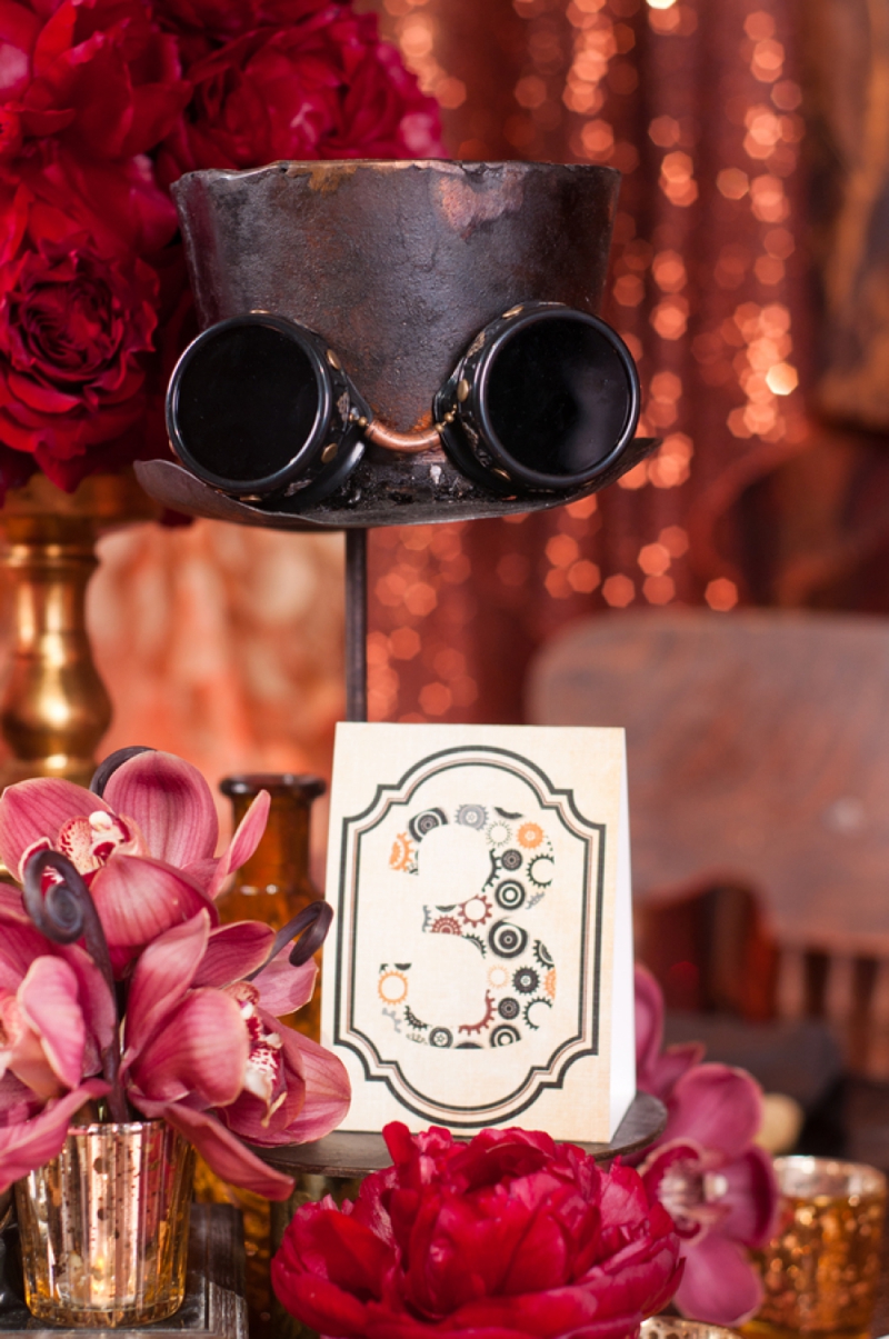 Steampunk Red and Copper Wedding Inspiration via TheELD.com