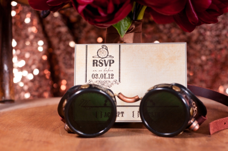 Steampunk Red and Copper Wedding Inspiration via TheELD.com