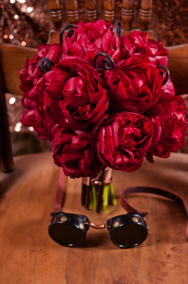Steampunk Red and Copper Wedding Inspiration via TheELD.com