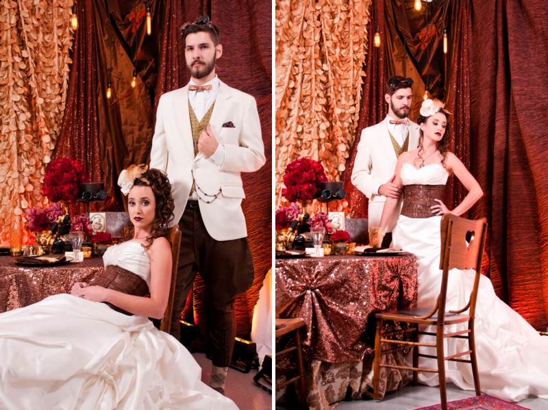 Steampunk Red and Copper Wedding Inspiration via TheELD.com