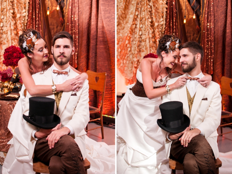 Steampunk Red and Copper Wedding Inspiration via TheELD.com