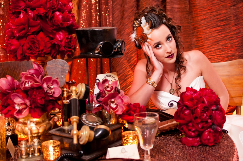 Steampunk Red and Copper Wedding Inspiration via TheELD.com