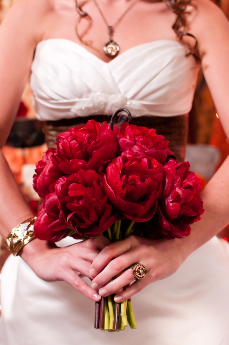 Steampunk Red and Copper Wedding Inspiration via TheELD.com