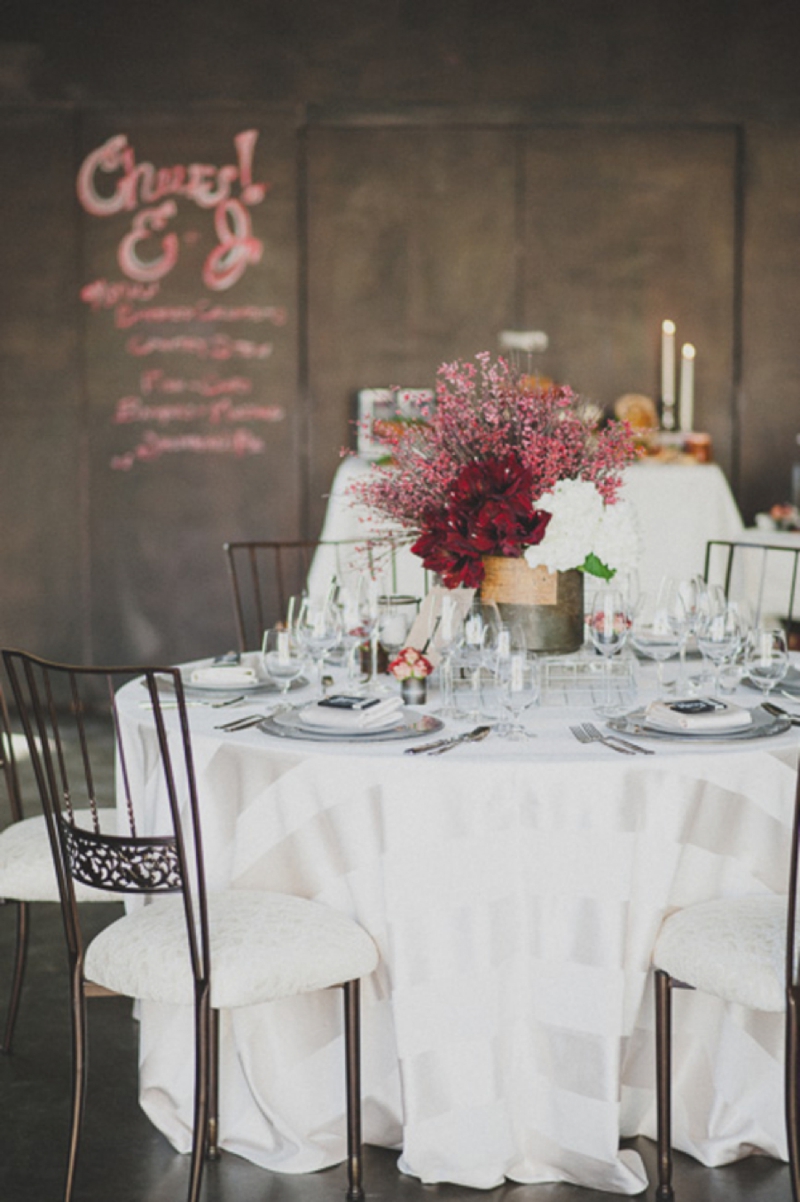 Modern Red Industrial Wedding Inspiration via TheELD.com