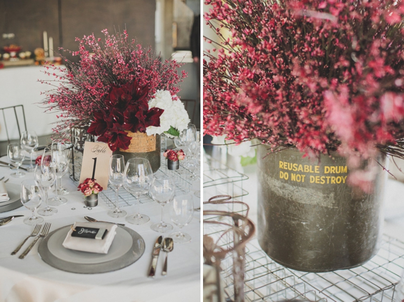 Modern Red Industrial Wedding Inspiration via TheELD.com