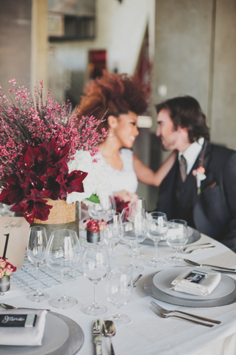 Modern Red Industrial Wedding Inspiration via TheELD.com