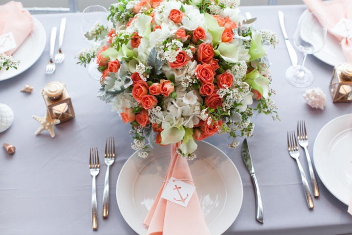 Modern Nautical Peach and Gray Wedding Inspiration via TheELD.com