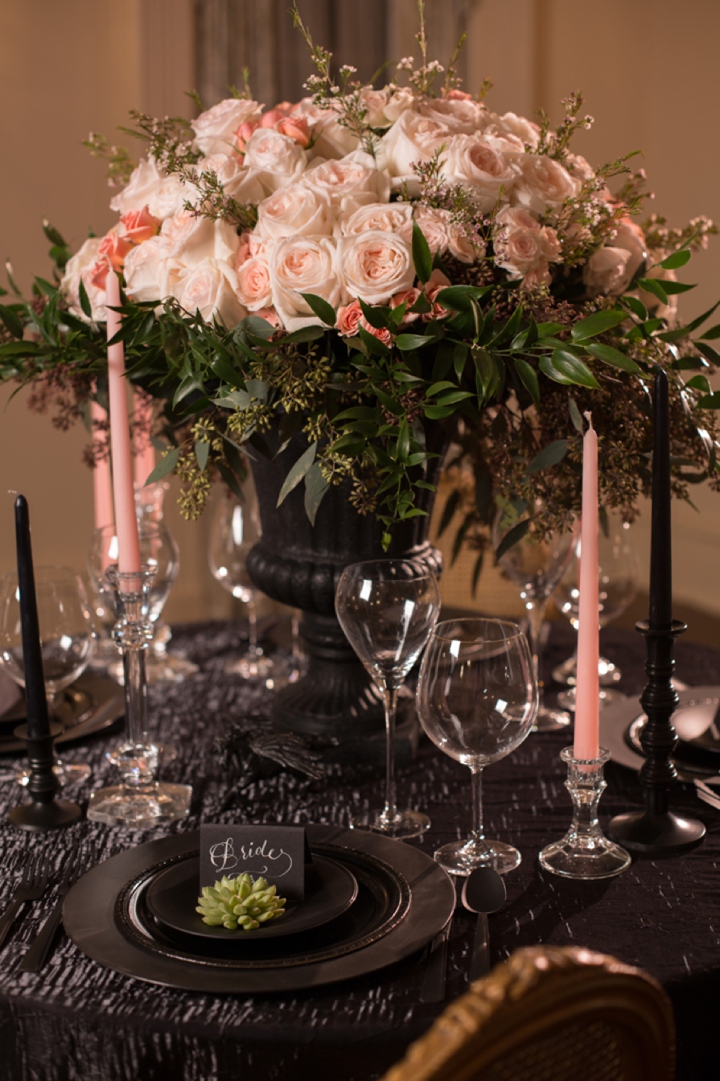 Bold Dramatic Blush and Black Wedding Ideas via TheELD.com