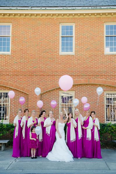pink and dark green wedding