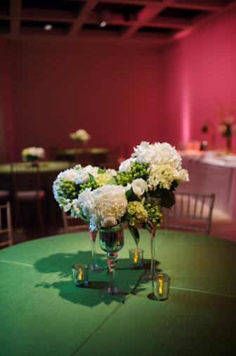 pink and dark green wedding