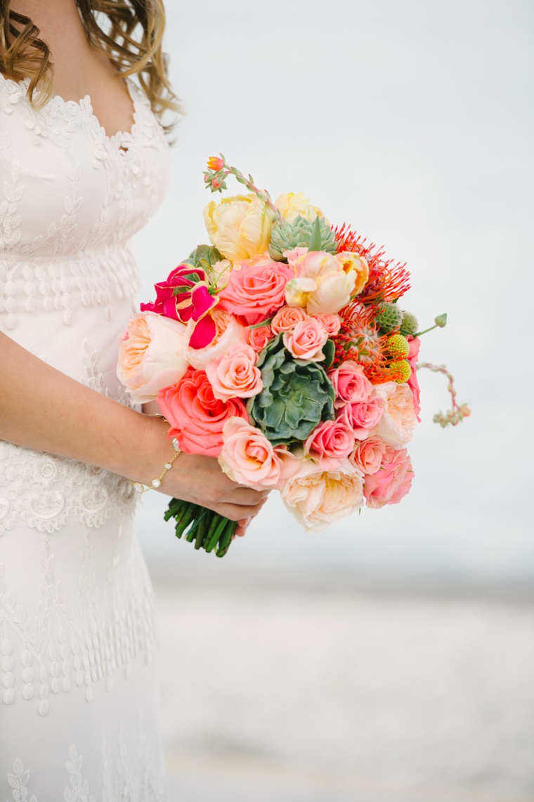 Eclectic Aqua and Coral Beach Wedding  via TheELD.com