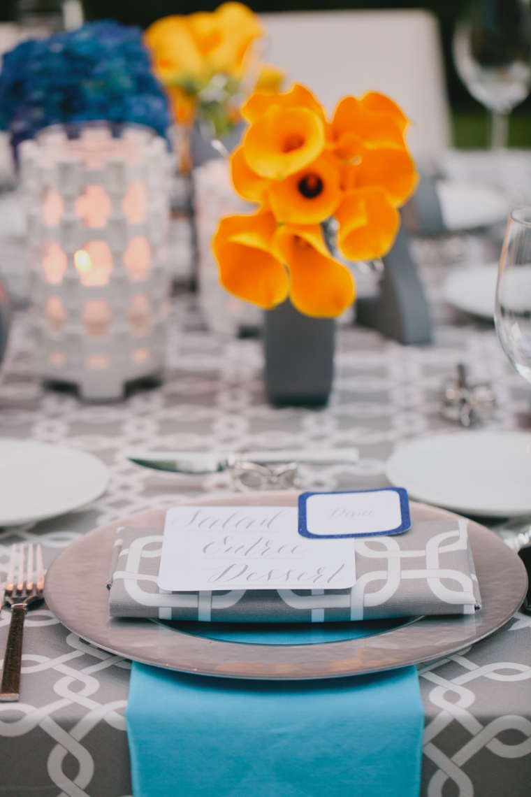 blue and yellow wedding decor