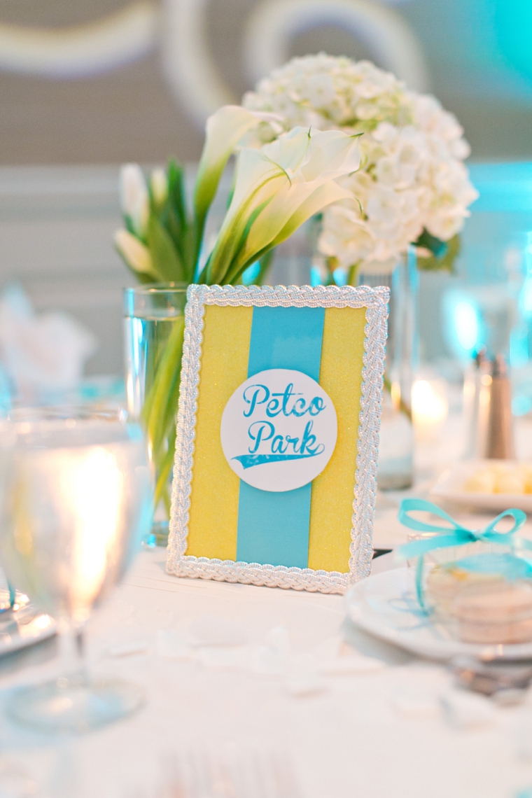 Baseball Themed Aqua and Yellow Wedding via TheELD.com