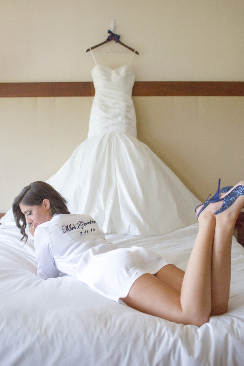 navy and white wedding outfit