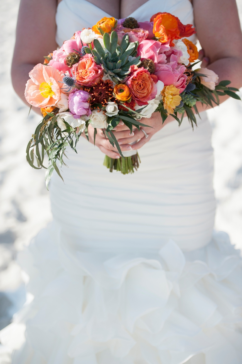 Coral and Aqua Beach Wedding via TheELD.com