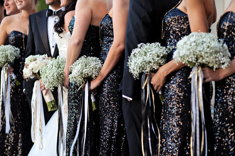 black white and gold bridesmaid dresses