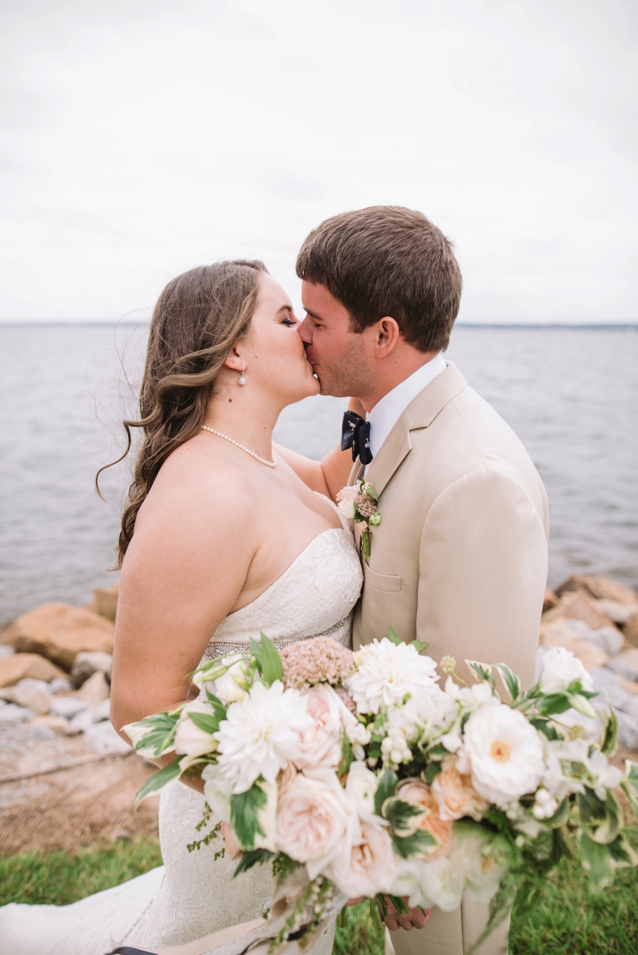 Romantic Lakeside Navy and Blush Wedding via TheELD.com