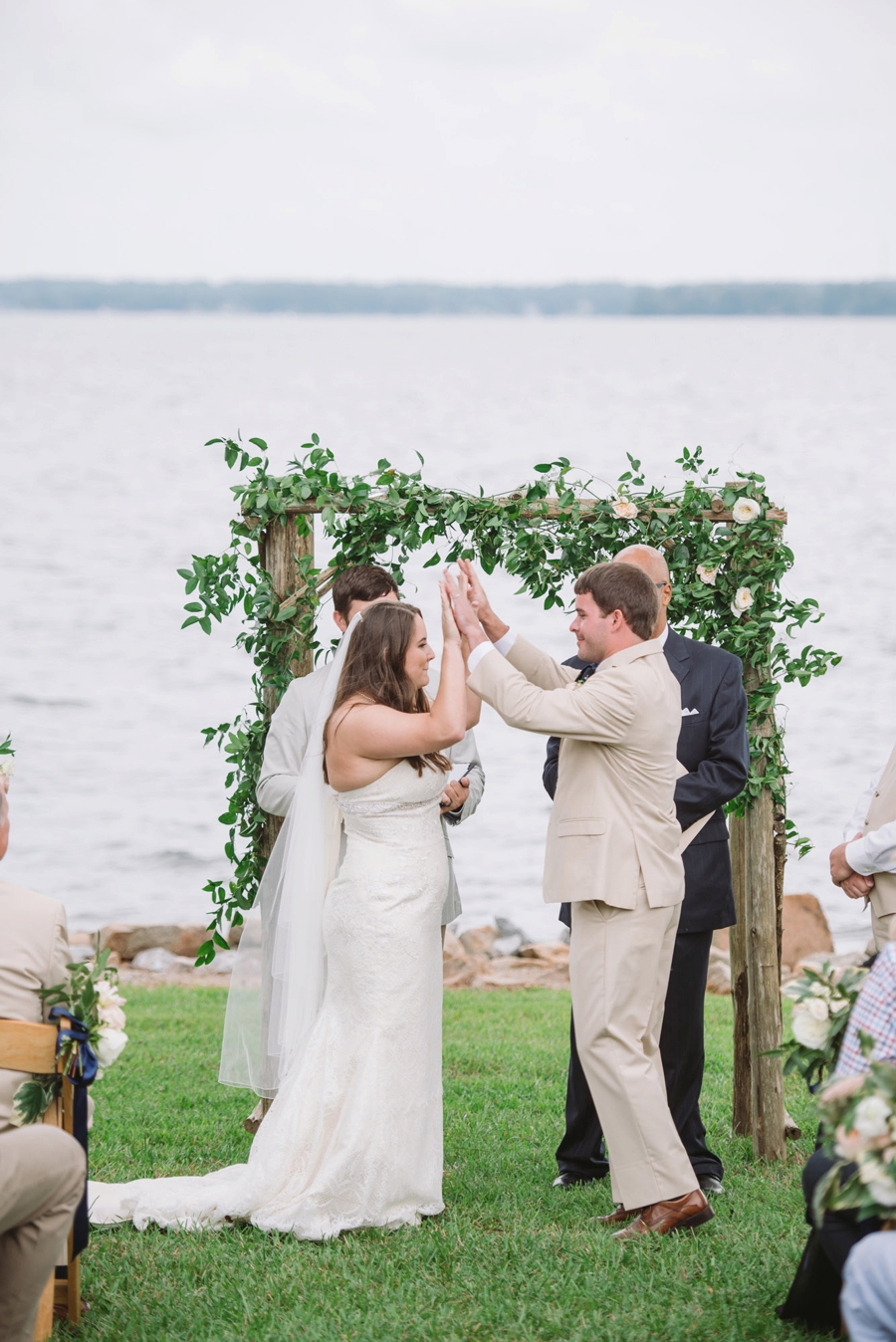 Romantic Lakeside Navy and Blush Wedding via TheELD.com