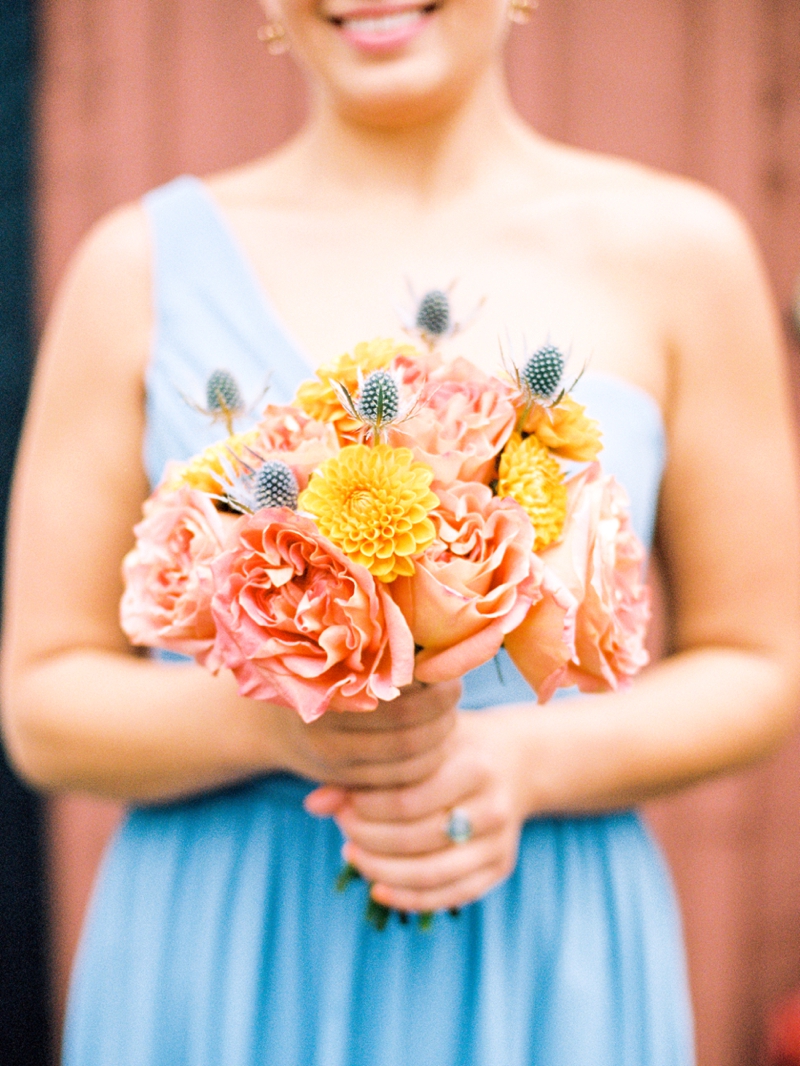 Peach and blue bouquet