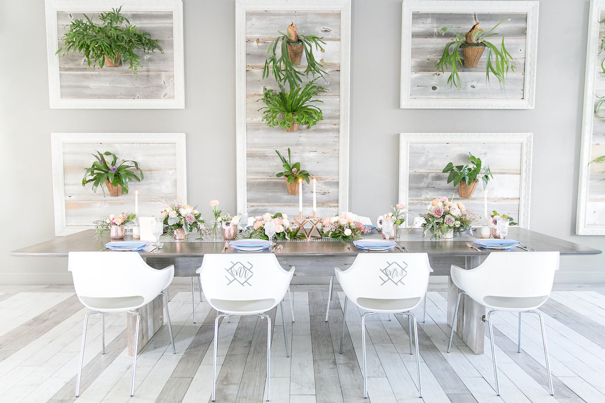 Modern Blush, Blue & Rose Gold Wedding Inspiration via TheELD.com