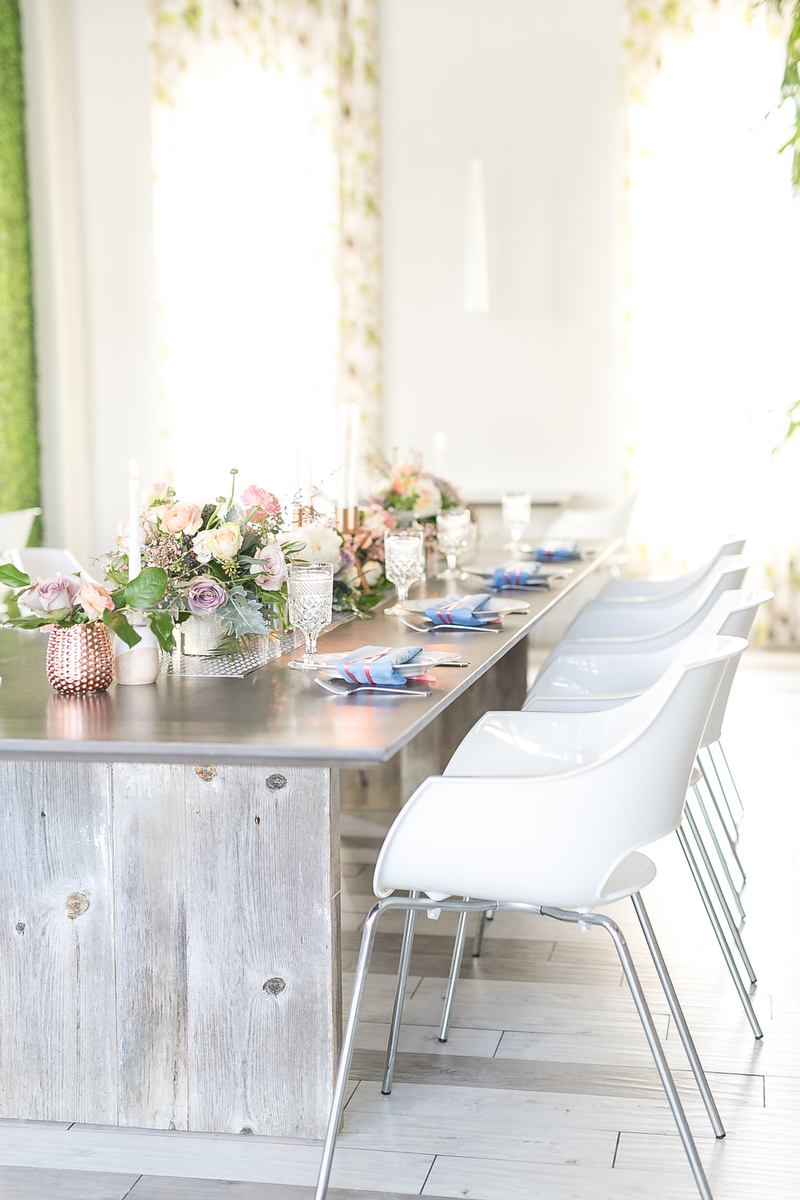 Modern Blush, Blue & Rose Gold Wedding Inspiration via TheELD.com