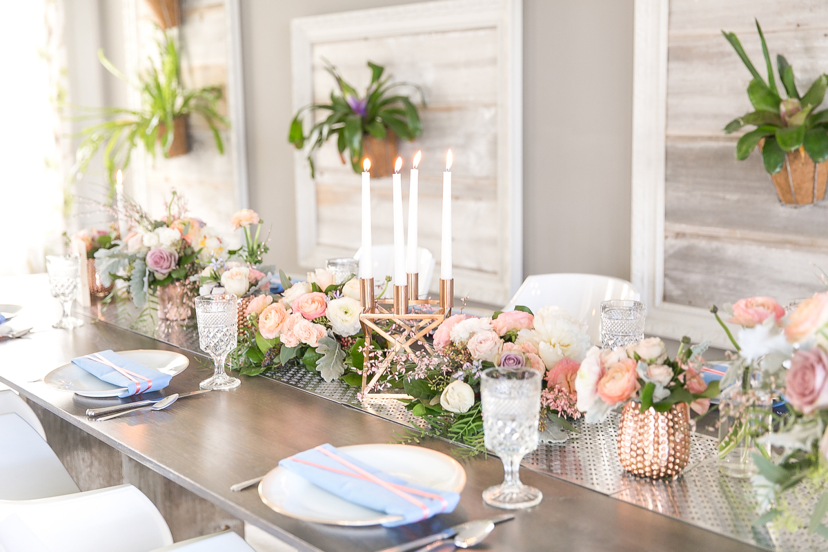 Modern Blush, Blue & Rose Gold Wedding Inspiration via TheELD.com