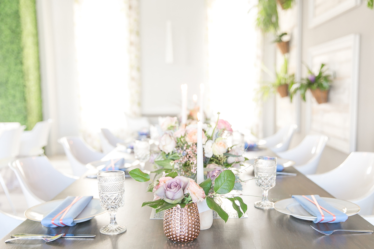 Modern Blush, Blue & Rose Gold Wedding Inspiration via TheELD.com