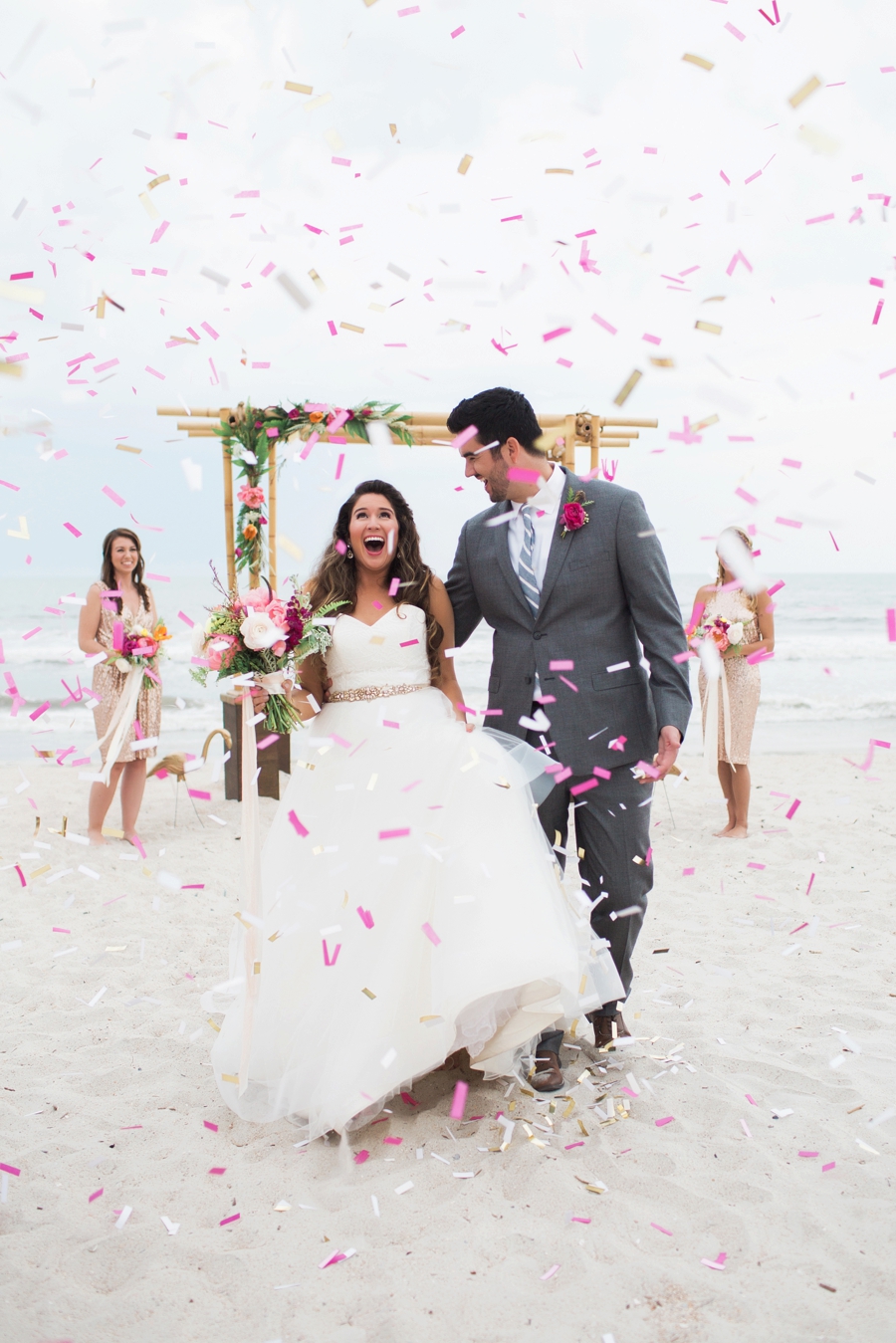 Chic Yellow & Pink Beach Wedding Ideas via TheELD.com