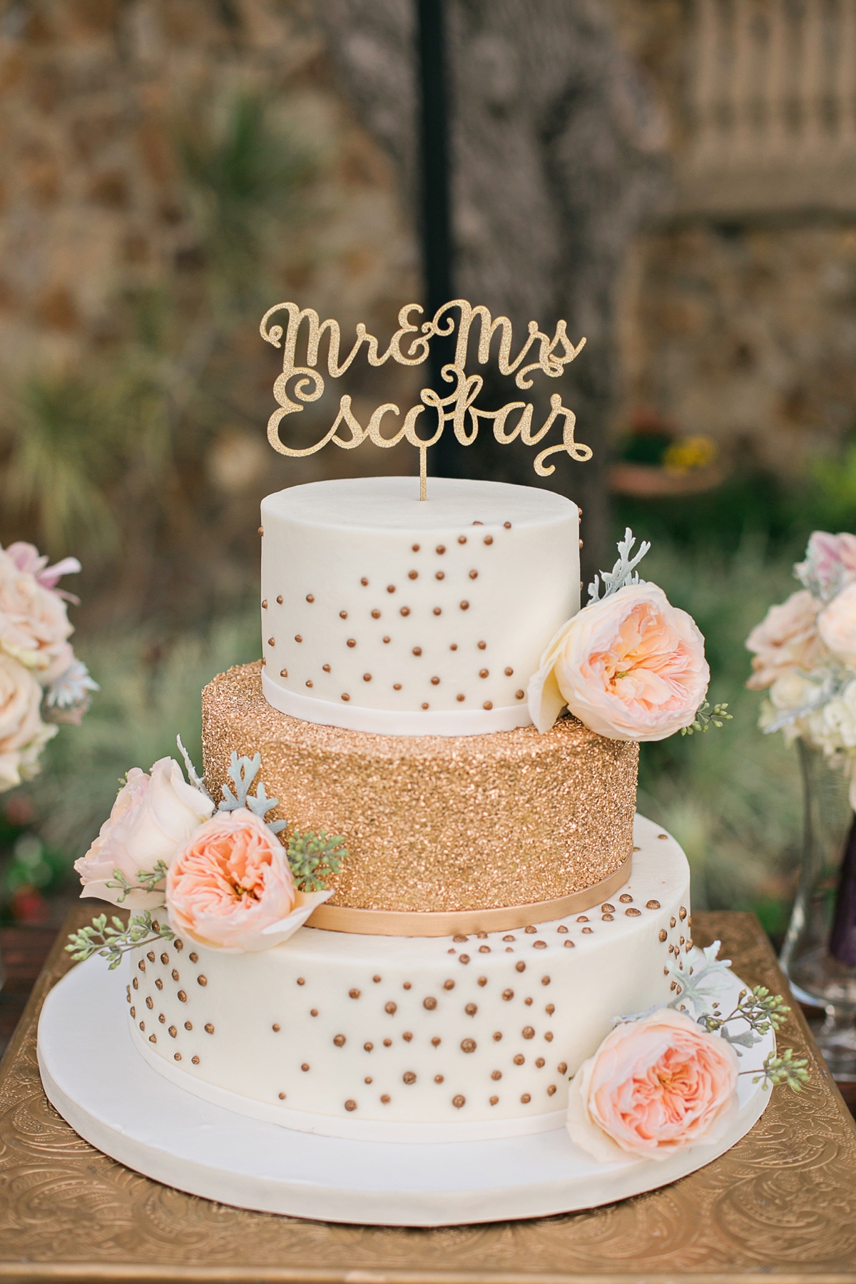 Romantic Peach & Gold Garden Wedding via TheELD.com