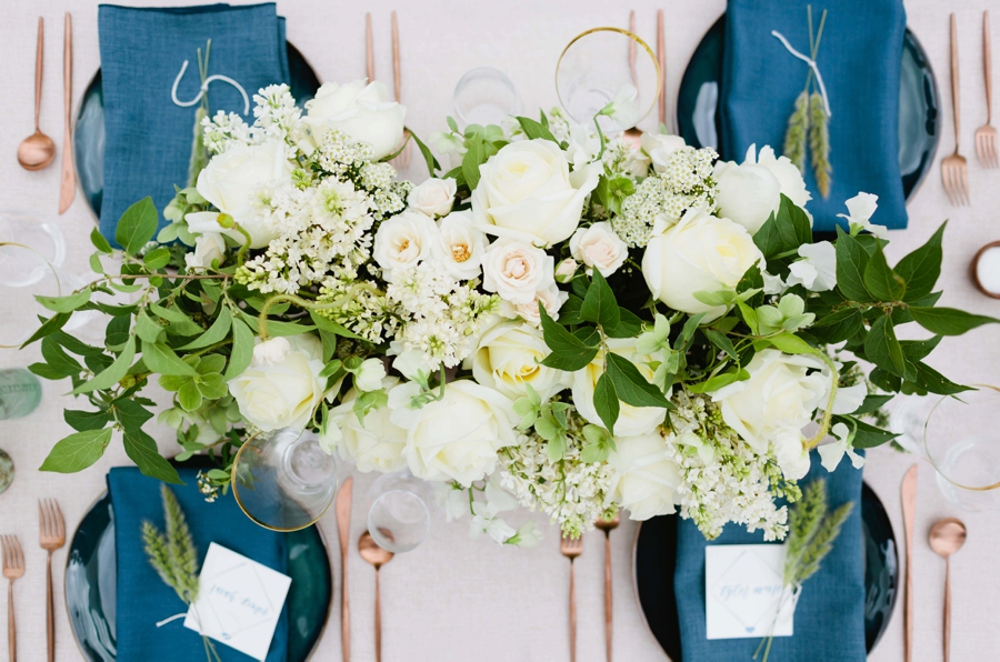 Romantic White & Blue Wedding Ideas via TheELD.com