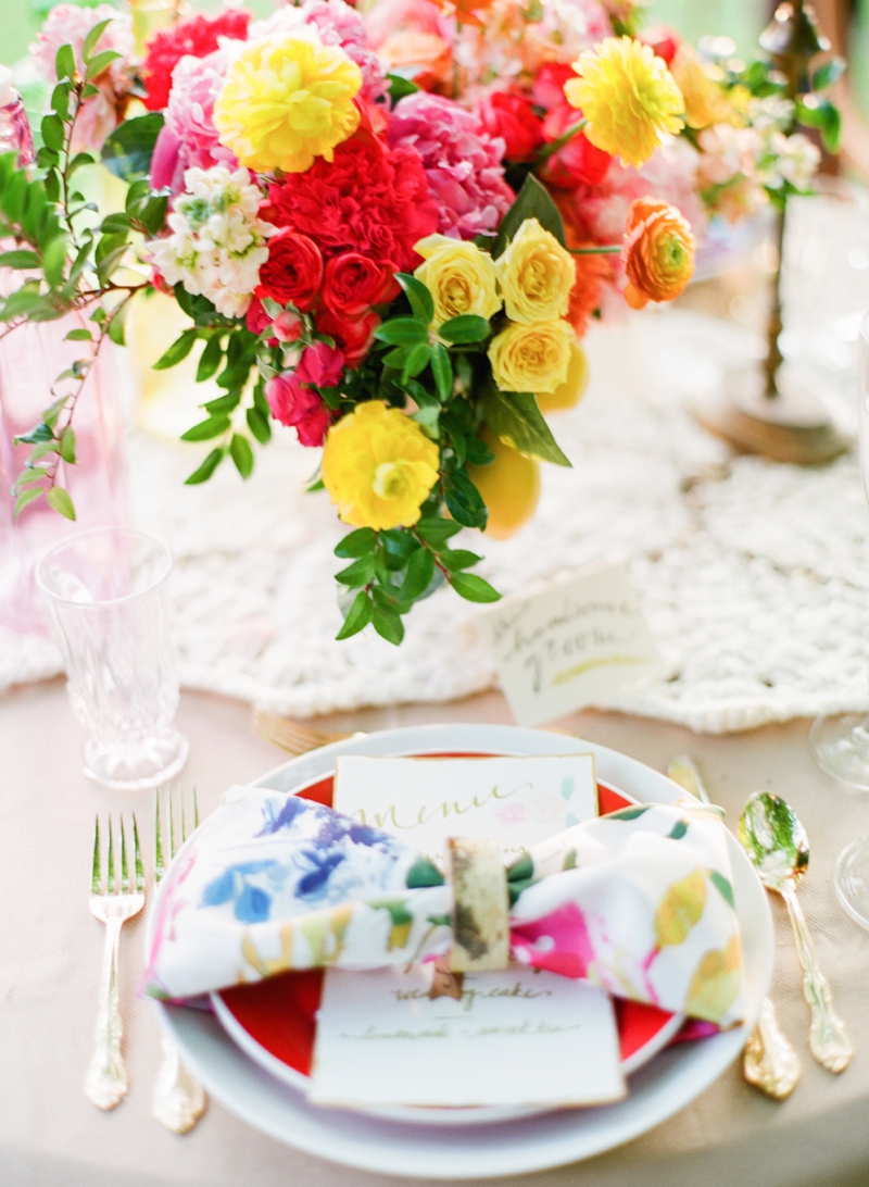 Colorful Chic Pink and Yellow Wedding Inspiration via TheELD.com