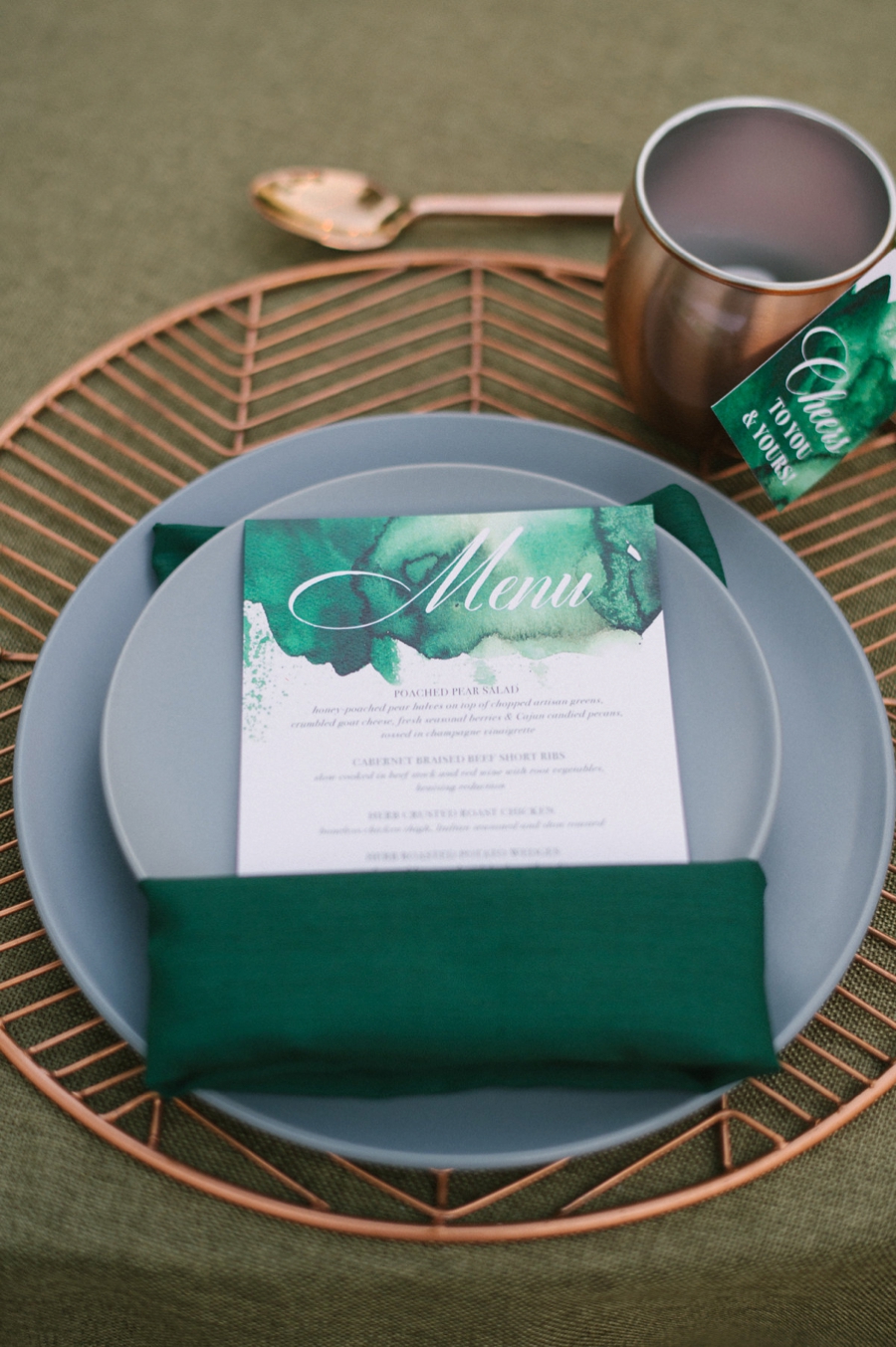 A Modern Copper and Green Holiday Party via TheELD.com