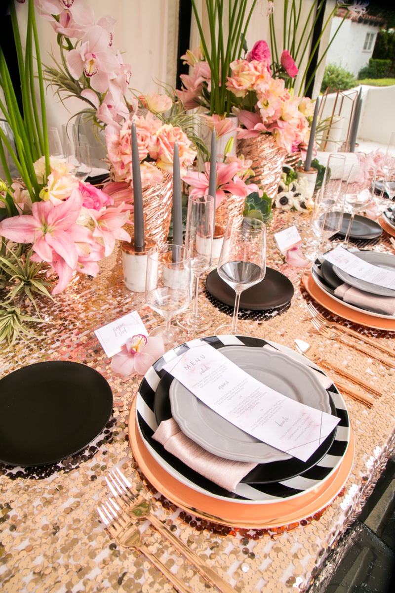 Modern Glam Black & Rose Gold Wedding Ideas via TheELD.com