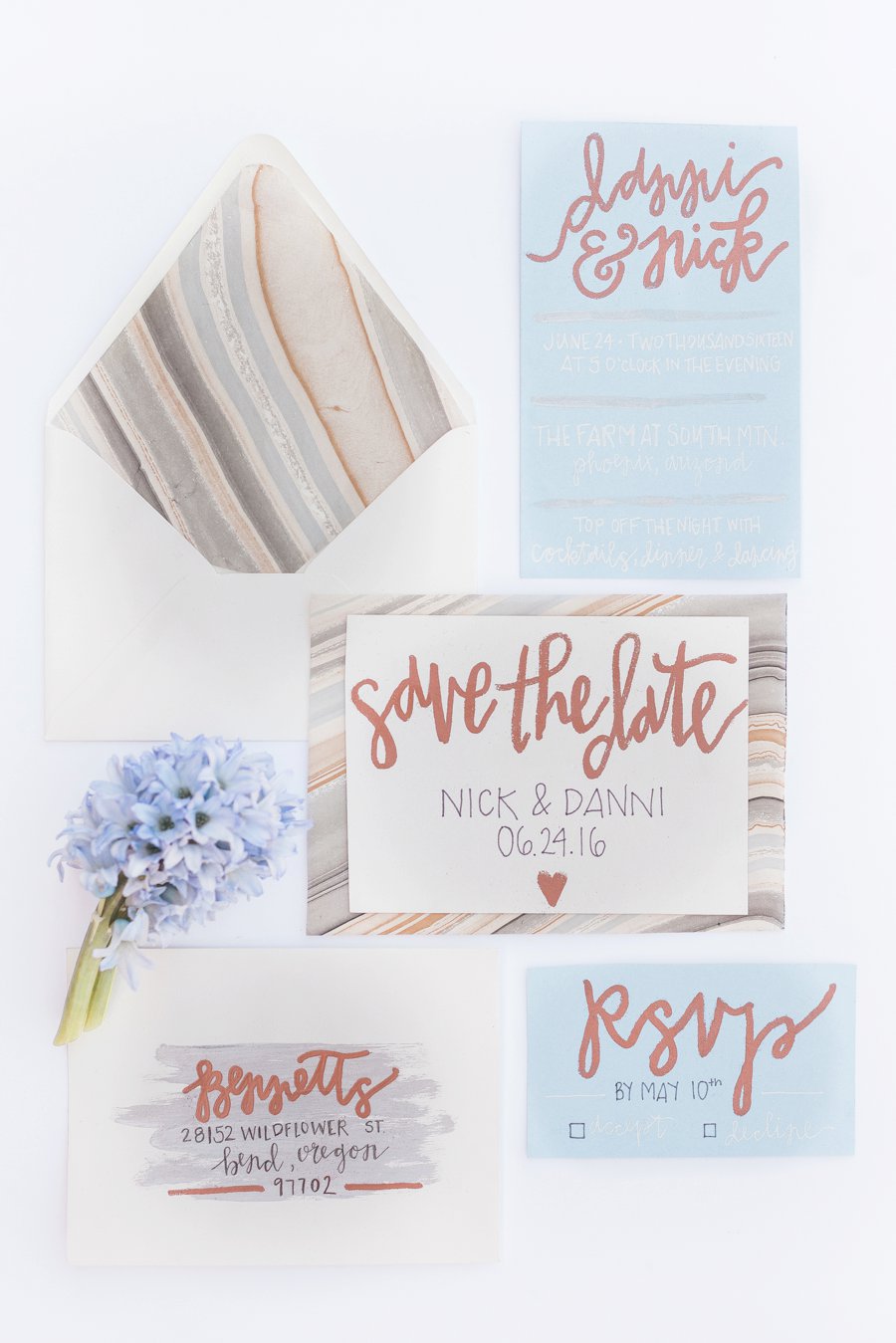 Copper and Dusty Blue Wedding Ideas via TheELD.com