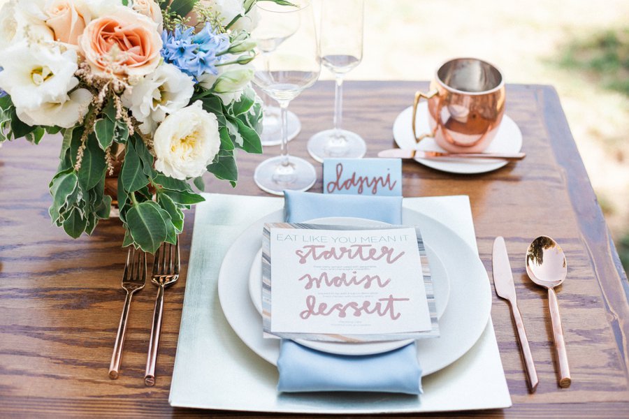 Copper and Dusty Blue Wedding Ideas via TheELD.com