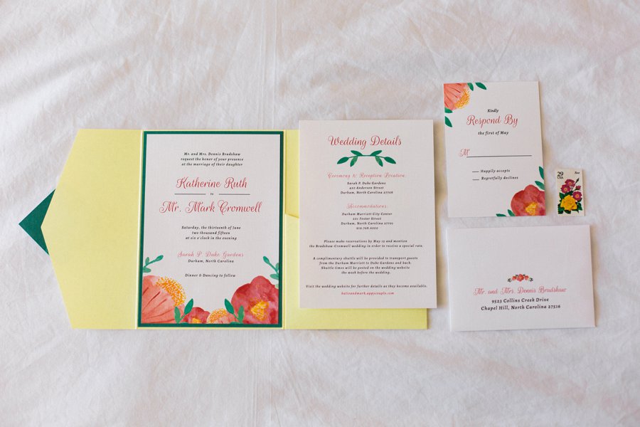 Yellow and Coral North Carolina Garden Wedding via TheELD.com