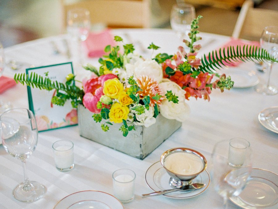 Yellow and Coral North Carolina Garden Wedding via TheELD.com