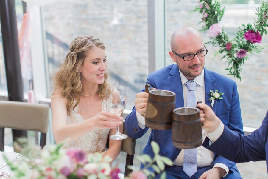 Bright Berry Toned Canadian Brewery Wedding via TheELD.com