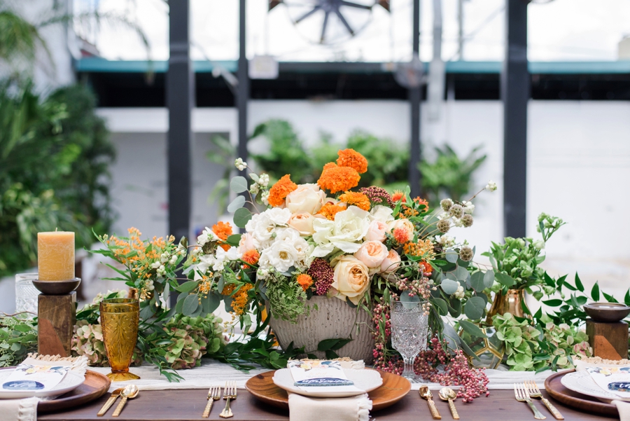 Marigold & Blue Boho Industrial Wedding Inspiration via TheELD.com