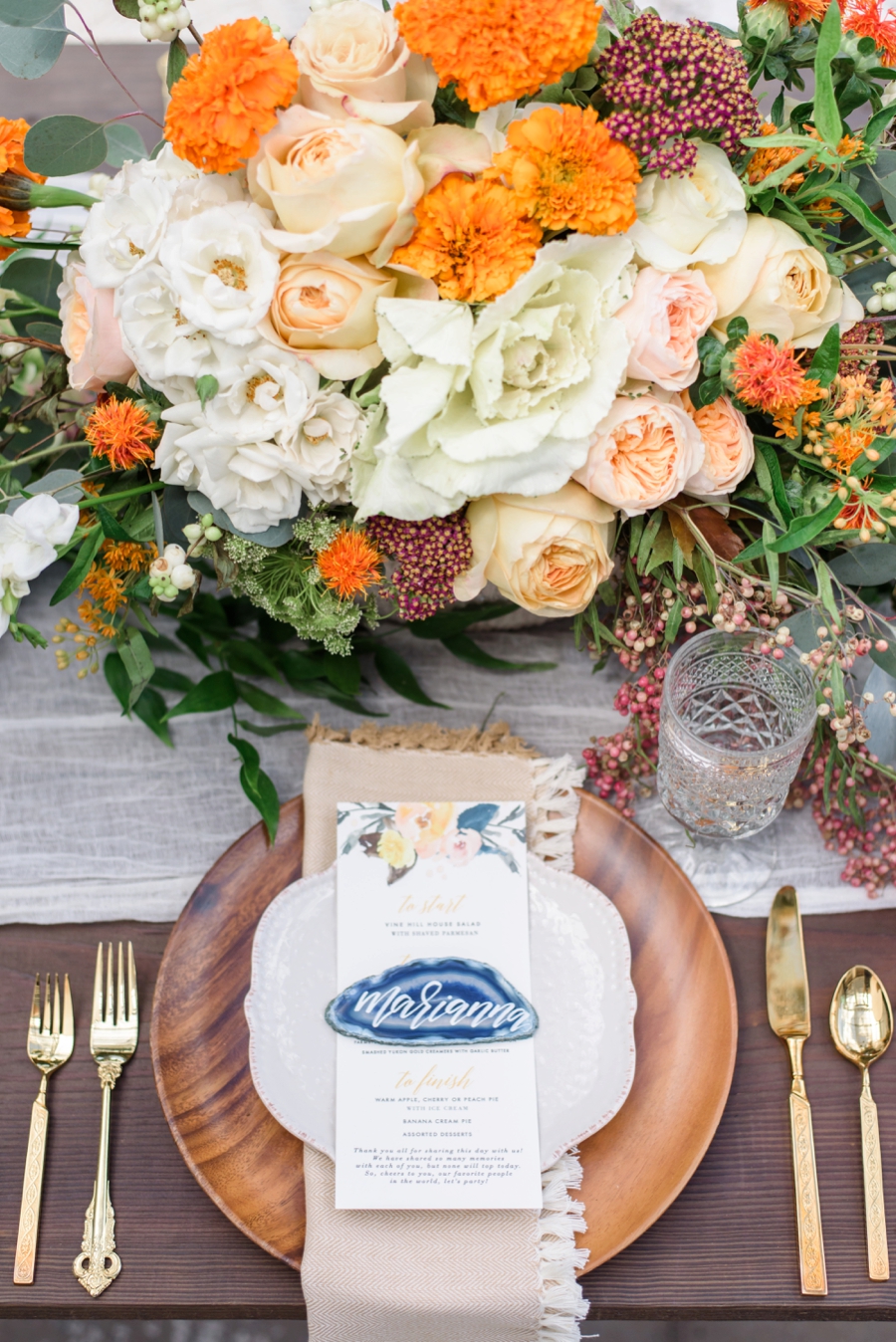 Marigold & Blue Boho Industrial Wedding Inspiration via TheELD.com