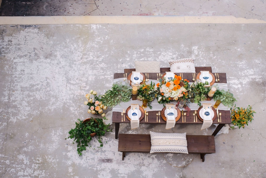 Marigold & Blue Boho Industrial Wedding Inspiration via TheELD.com